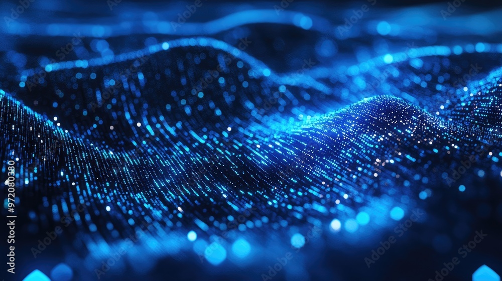 Abstract blue digital wave background with glowing particles. Abstract blue digital wave background with glowing particles.