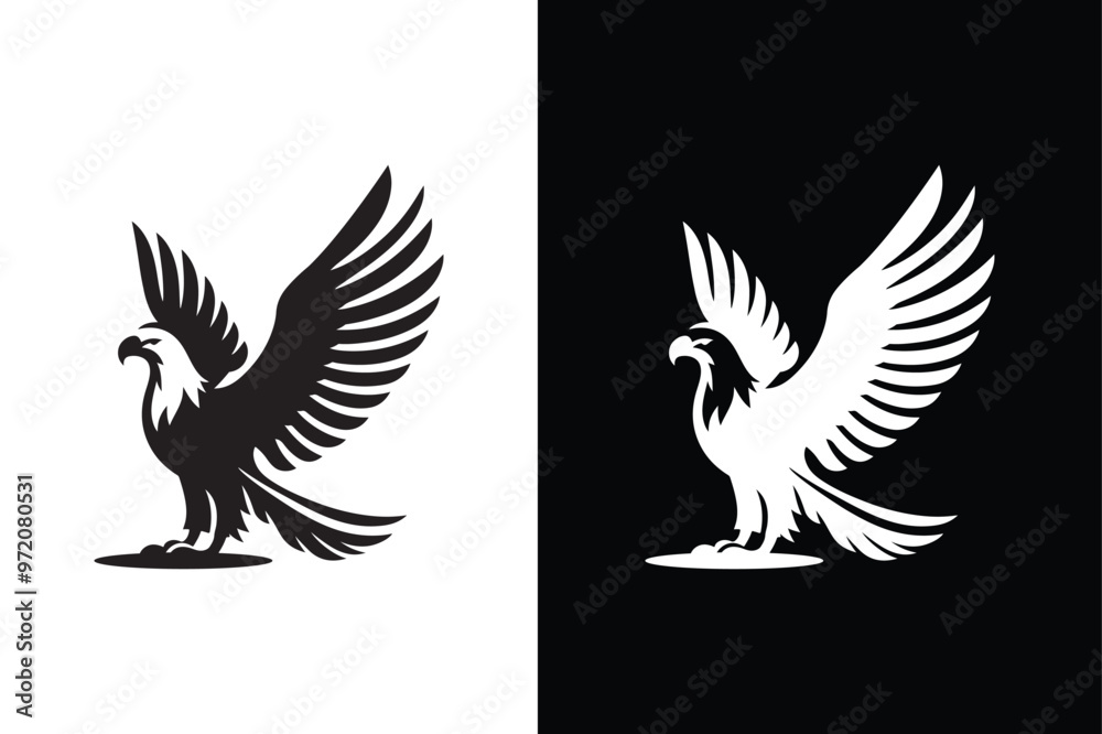 Obraz premium Sleek Eagle in Flight Icon. Bold Black and White Design