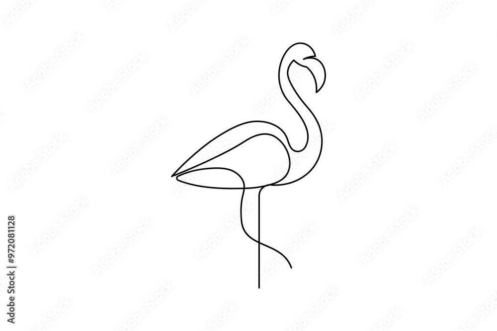Obraz premium Flamingo bird continuous one line drawing of isolated outline art and heron bird vector icon