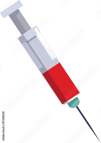 Medical syringe is filled with red liquid, prepared for an injection