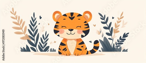 Charming doodle of a cute tiger, simple and minimalistic, cartoonstyle illustration with an endearing appeal photo