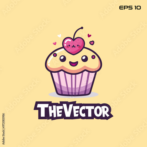Cute cupcake emoji logo, vector, mascot, character, cartoon, illustration, eps10