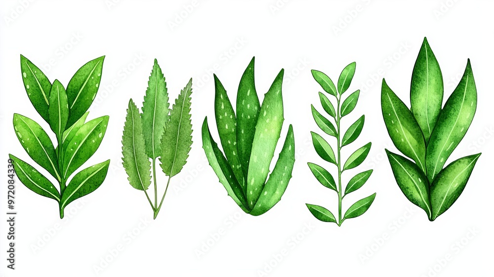 A collection of various green leaves showcasing diverse shapes and textures, perfect for nature-inspired designs. A collection of various green leaves showcasing diverse shapes and textures, perfect for nature-inspired designs.