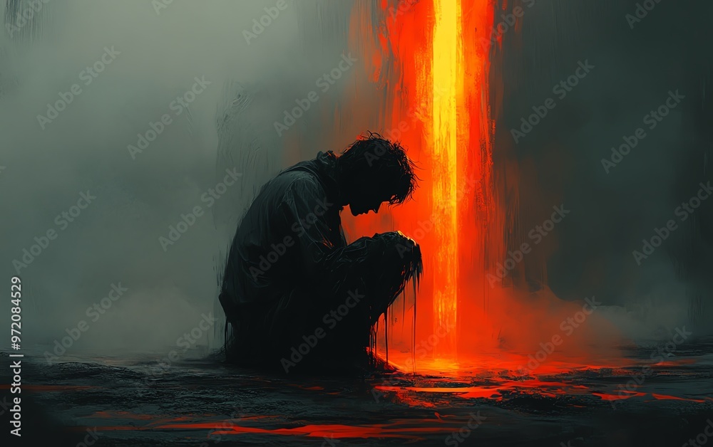 Obraz premium Emotional depiction of a moment when you need one thing to succeed but face failure, feeling knocked down and defeated, intense and powerful scene