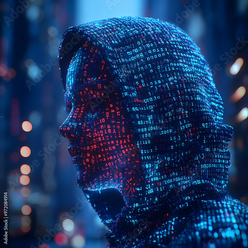 Digital Person Binary Code Hacker Artificial Intelligence photo