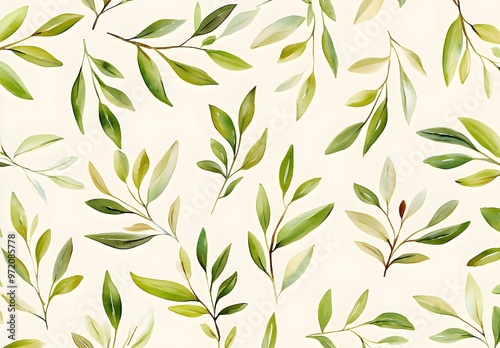 Watercolor Green Leaves Pattern