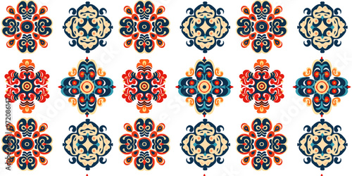 Ethnic style seamless pattern. Azulejo ceramic tile design. Zellige ornament. Talavera tracery motif.