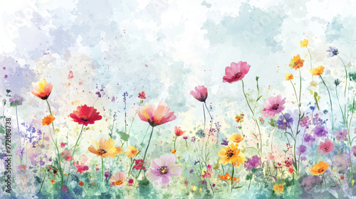 Fototapeta Naklejka Na Ścianę i Meble -  Watercolor Wildflowers.