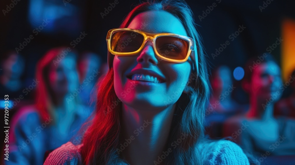 Woman watching movie in cinema Woman watching movie in cinema