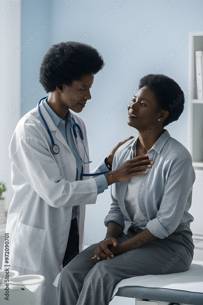 African American female doctor talking to senior patient African American female doctor talking to senior patient