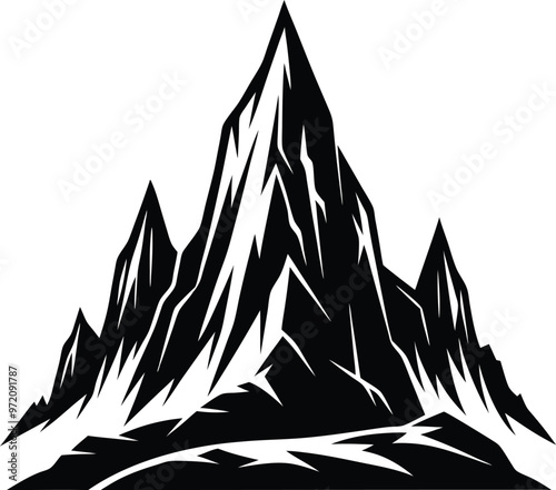 black pointed rocks in the black mountain silhouette black vector illustration silhouette, Print