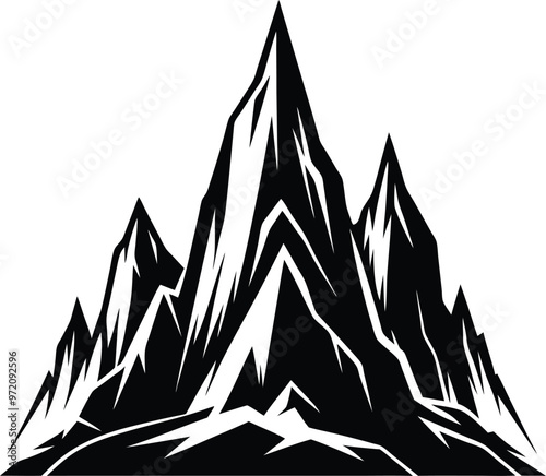 black pointed rocks in the black mountain silhouette black vector illustration silhouette, Print