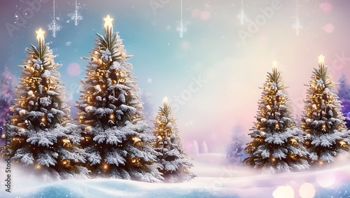 Enchanting Christmas Background with Festive Decorations, Snowflakes, and Twinkling Lights for Holiday Celebrations