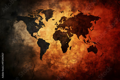 Grunge World Map on Vintage Texture Background photo