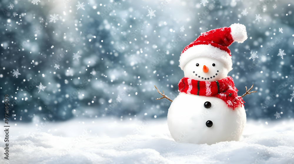 Snowman in Winter Wonderland with Snow Falling Snowman in Winter Wonderland with Snow Falling