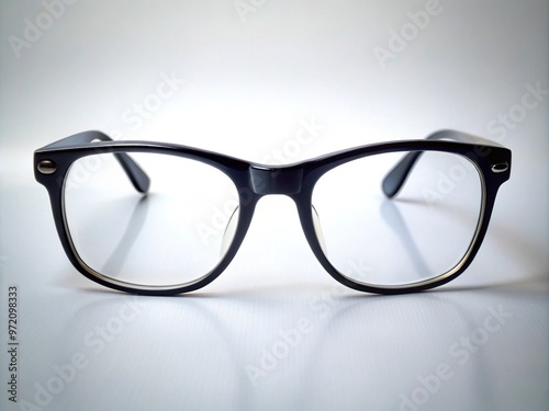 A close-up of black bifocal eyeglasses showcased on a minimalist background, highlighting the clear reading lenses' subtle curve and sleek frame design.