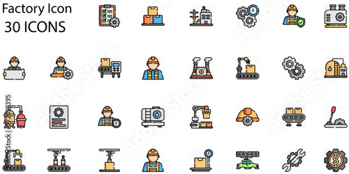 Set of Factory icons. Line art style icons bundle. vector illustration