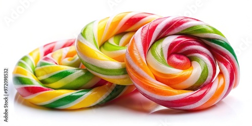 A colorful and refreshing image of a popular breath freshening candy, twisted and folded into a fun spiral shape, against a bright white background. photo