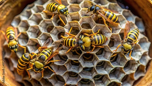 A dense network of papery cells, yellow and brown, envelops a central cavity with delicate veins and patterns visible on the surface. photo