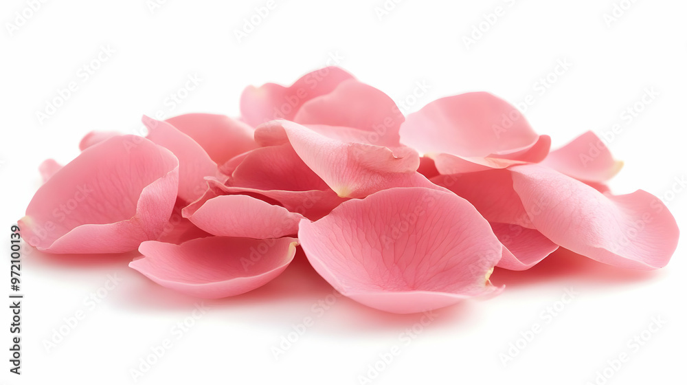 Fototapeta premium Pink Rose Petals Scattered on White Background
