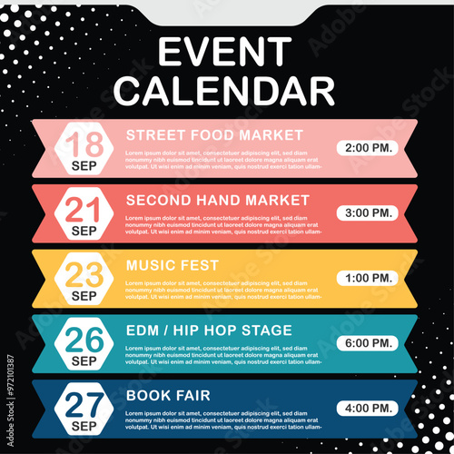 Upcoming events schedule template. timeline event schedule. vector template