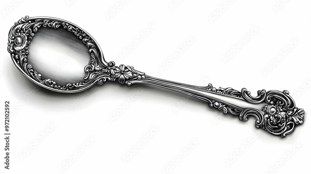 Antique Ornate Silver Spoon with Floral Design Antique Ornate Silver Spoon with Floral Design