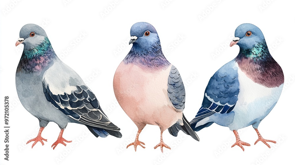 two grey doves standing on white background. two grey doves standing on white background.