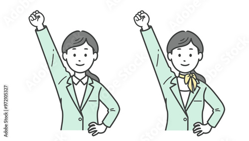 ガッツポーズをする女性ビジネスマンの上半身イラスト