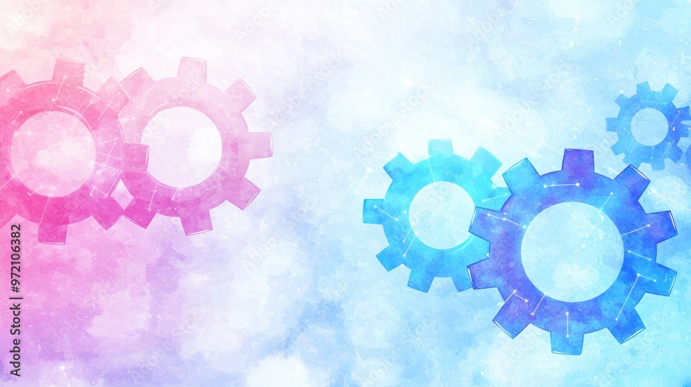 Machine learning gears turning in an abstract futuristic design, glowing accents, Watercolor style Machine learning gears turning in an abstract futuristic design, glowing accents, Watercolor style