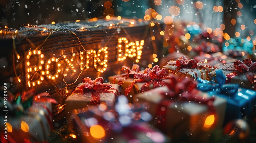 Boxing Day background, gift boxes of various colors and sizes, holiday sales promotional illustrations,generated with AI. Boxing Day background, gift boxes of various colors and sizes, holiday sales promotional illustrations,generated with AI.