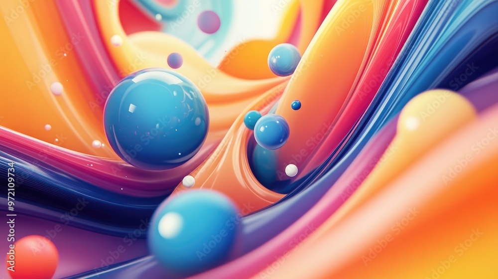 Abstract colorful swirls with blue spheres. Abstract colorful swirls with blue spheres.