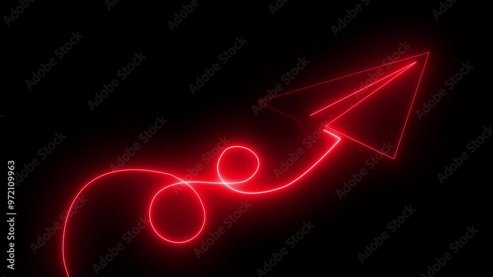 Red color neon glowing Paper airplane is flying. Business concept. One line drawing. Paper aero plane origami concept. Kids drawing plain icon. Full length animated on black background. Red color neon glowing Paper airplane is flying. Business concept. One line drawing. Paper aero plane origami concept. Kids drawing plain icon. Full length animated on black background.