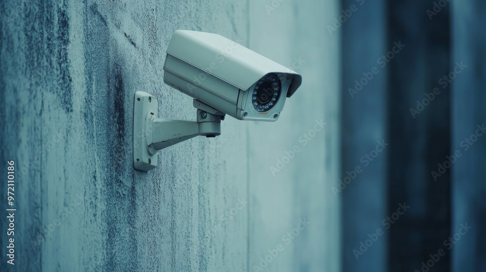 Silent Sentinel: A lone security camera, bathed in cool tones, stands guard against a weathered concrete wall. Its unwavering gaze evokes themes of surveillance, security, and urban vigilance. Silent Sentinel: A lone security camera, bathed in cool tones, stands guard against a weathered concrete wall. Its unwavering gaze evokes themes of surveillance, security, and urban vigilance.