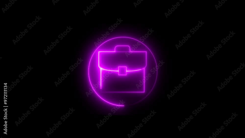 Business Briefcase Office Work Bag with neon glow line animation. Abstract purple color glowing neon Briefcase icon animation. business concept icon. Business Briefcase Office Work Bag with neon glow line animation. Abstract purple color glowing neon Briefcase icon animation. business concept icon.