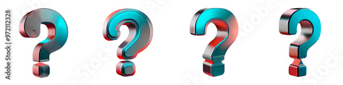 Minimalist 3D metallic icon featuring a question mark, isolated and clean