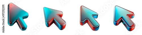 Minimalist 3D metallic mouse pointer icon set against an isolated background