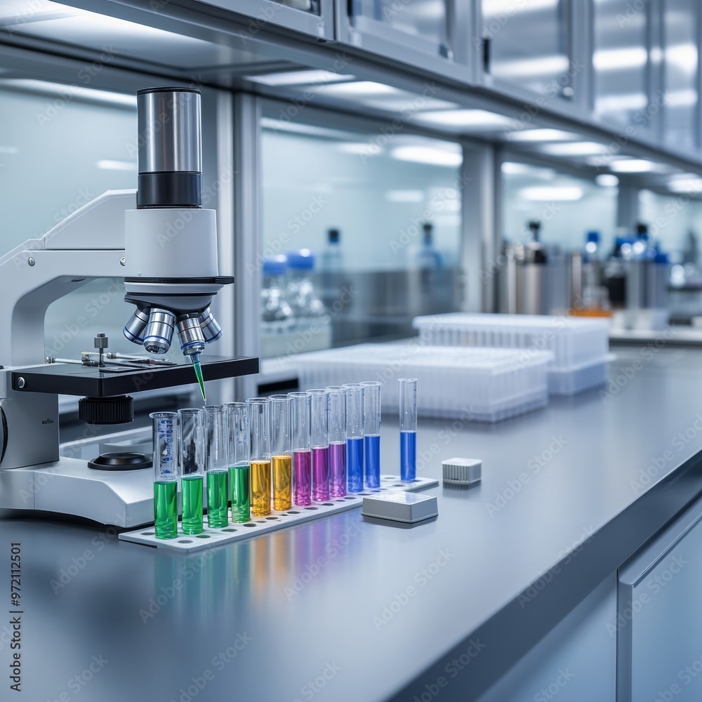 Microscope and Test Tubes in a Laboratory. Microscope and Test Tubes in a Laboratory.