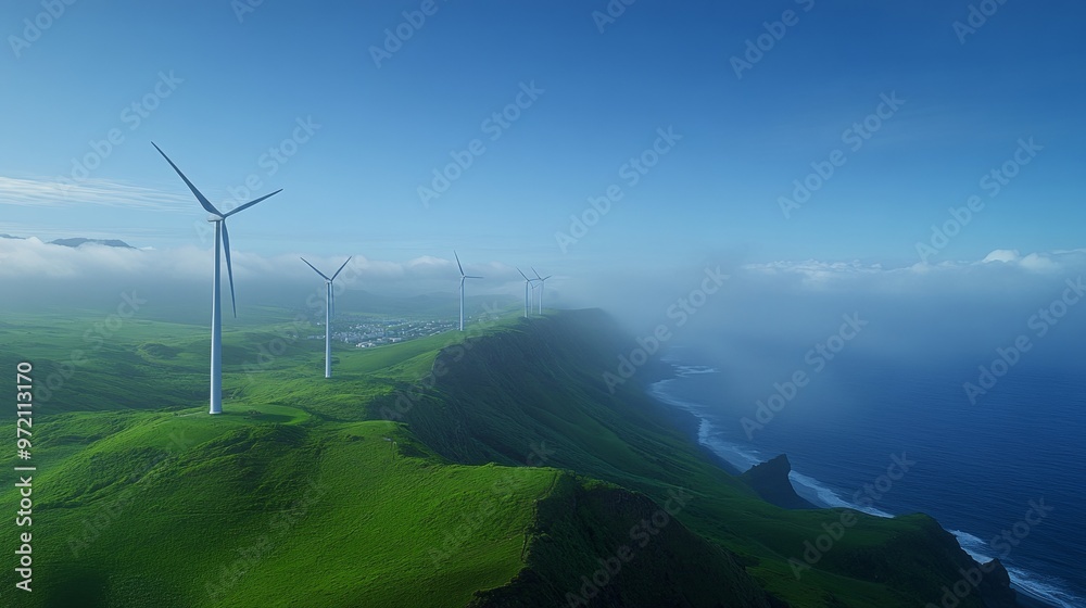 Wind Turbines on a Cliff overlooking the Ocean. Wind Turbines on a Cliff overlooking the Ocean.