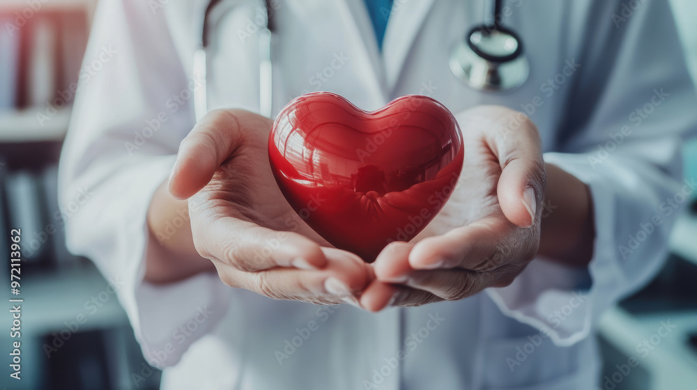 Doctor wearing uniform hands holding heart symbol sign healthcare medical equipment atmosphere hospital Doctor wearing uniform hands holding heart symbol sign healthcare medical equipment atmosphere hospital