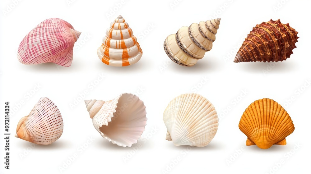 A collection of beautiful seashells showcasing diverse shapes and colors, perfect for nature-themed projects and ocean-inspired designs.