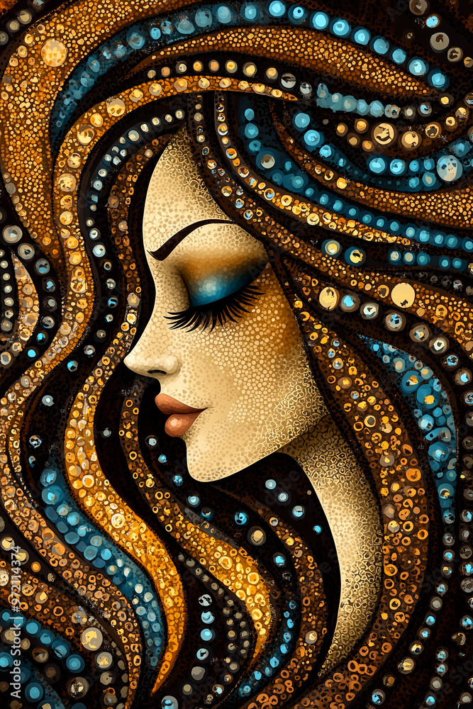 A woman with long hair and blue eyes. The hair is styled in a way that it looks like it is flowing A woman with long hair and blue eyes. The hair is styled in a way that it looks like it is flowing