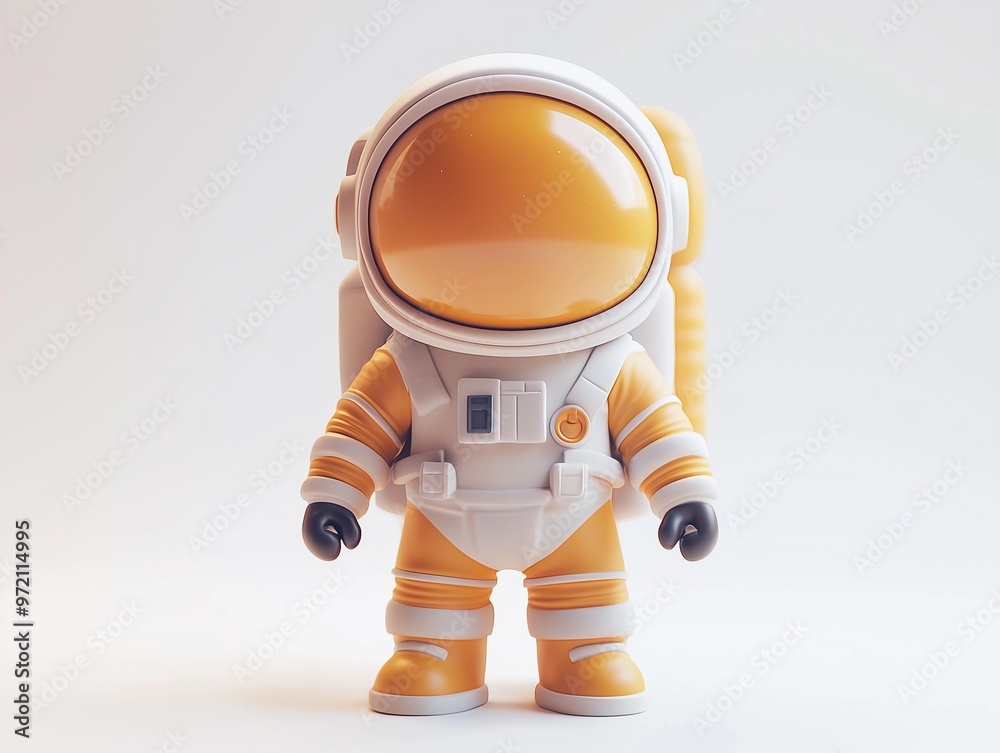 Astronaut figurine with orange and white spacesuit and yellow visor. Astronaut figurine with orange and white spacesuit and yellow visor.