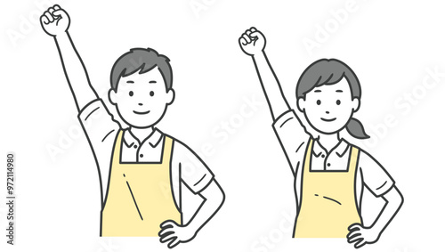 ガッツポーズをする介護士男女の上半身イラスト