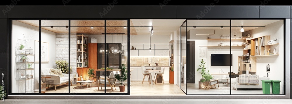 Modern Apartment Interior with Large Windows Modern Apartment Interior with Large Windows