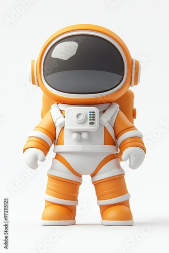 Orange and white astronaut figurine with large visor and detailed spacesuit.