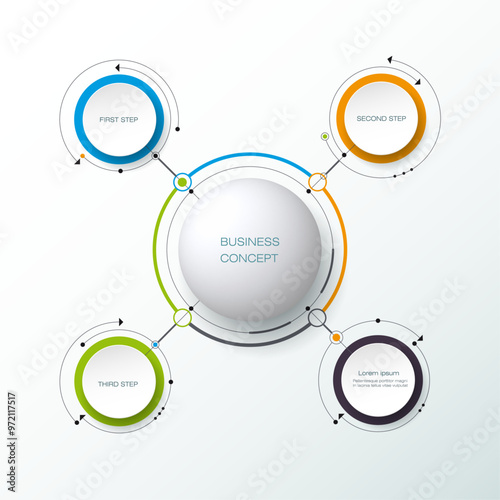 Vector abstract molecules with 3D paper label, integrated circles. Blank space for content, business, infographic template, diagram, network, web design. Light gray color background. Social media conn