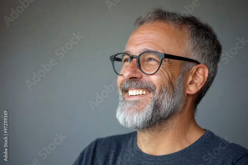 Happy senior man with glasses smiling confidently.