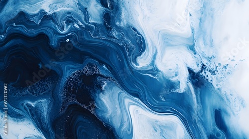 Abstract Blue and White Swirling Paint Pattern photo