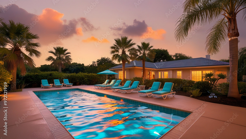 Fototapeta premium swimming pool at sunset