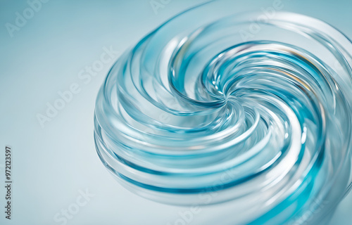 lose up of colorful glass spiral, motion blur, light blue background, high key color grading, soft shadows, clean sharp focus, paco rabbane Aesthetics 